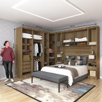 Quarto De Canto Casal Com Guarda Roupas Com Espelho E Mesas De Cabeceira Paris Luciane Móveis Avelã Pf Com Avelã Pf