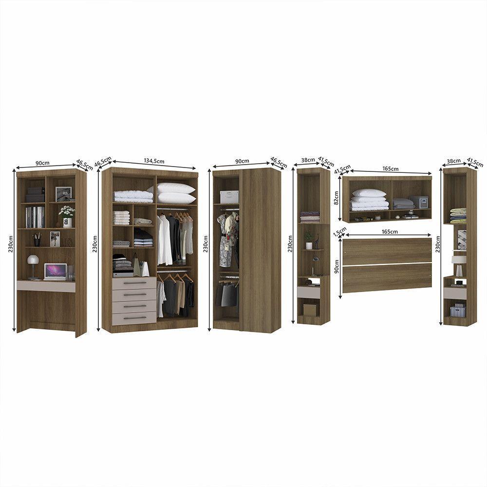 Quarto De Canto Casal Com Guarda Roupas Cabeceira E Bancada Home Office Paris Luciane Móveis Avelã Pf Com Cinammon Pf - 4