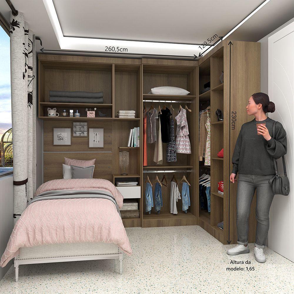 Quarto De Canto Solteiro Com Guarda Roupas Cabeceira E Mesa De Cabeceira Paris Luciane Móveis Avelã Pf Com Branco Pf - 3