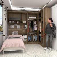 Quarto De Canto Solteiro Com Guarda Roupas Cabeceira E Mesa De Cabeceira Paris Luciane Móveis Avelã Pf Com Branco Pf - 3