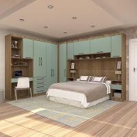 Quarto De Canto Casal Com Guarda Roupas Cabeceira E Bancada Home Office Paris Luciane Móveis Avelã Pf Com Verde Pf - 1