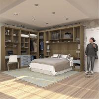 Quarto De Canto Casal Com Guarda Roupas Cabeceira E Bancada Home Office Paris Luciane Móveis Avelã Pf Com Grey Sky Pf - 5