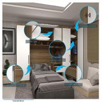 Quarto De Solteiro Com Guarda Roupas E Mesa De Cabeceira Paris Luciane Móveis Avelã Pf Com Branco Pf - 7