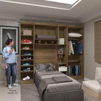 Quarto De Solteiro Com Guarda Roupas E Mesa De Cabeceira Paris Luciane Móveis Avelã Pf Com Branco Pf - 11