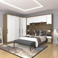 Quarto De Canto Casal Com Guarda Roupas Cabeceira E Mesas De Cabeceira Paris Luciane Móveis Avelã Pf Com Branco Pf - 1