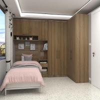 Quarto De Canto Solteiro Com Guarda Roupas Cabeceira E Mesa De Cabeceira Paris Luciane Móveis Avelã Pf Com Avelã Pf - 1