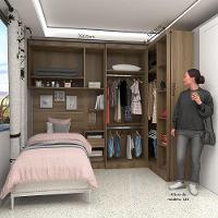 Quarto De Canto Solteiro Com Guarda Roupas Cabeceira E Mesa De Cabeceira Paris Luciane Móveis Avelã Pf Com Avelã Pf - 5