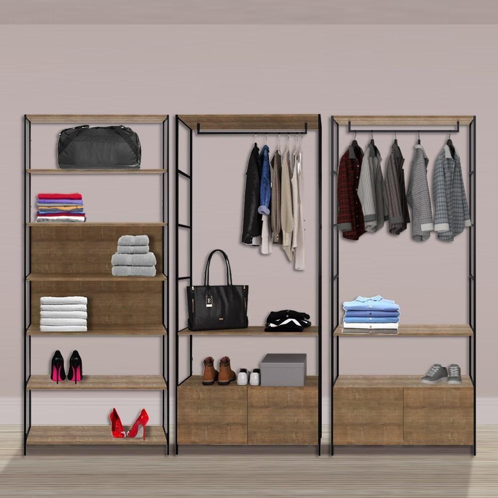 Quarto Modulado Closet 3 Módulos Estilo Industrial Steel Quadra Vermont Base Preto - Artesano - 6