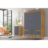 Conjunto Guarda Roupa E Cômoda Gokyo Freijó Cinza - 9