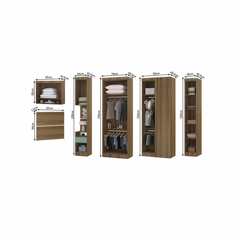 Quarto De Canto Solteiro Com Guarda Roupas Cabeceira E Mesa De Cabeceira Paris Luciane Móveis Avelã Pf Com Verde Pf - 3