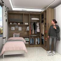 Quarto De Canto Solteiro Com Guarda Roupas Cabeceira E Mesa De Cabeceira Paris Luciane Móveis Avelã Pf Com Verde Pf - 5