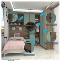 Quarto De Canto Solteiro Com Guarda Roupas Cabeceira E Mesa De Cabeceira Paris Luciane Móveis Avelã Pf Com Verde Pf - 6