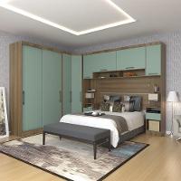 Quarto De Canto Casal Com Guarda Roupas Cabeceira E Mesas De Cabeceira Paris Luciane Móveis Avelã Pf Com Verde Pf - 1