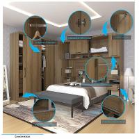 Quarto De Canto Casal Com Guarda Roupas Cabeceira E Mesas De Cabeceira Paris Luciane Móveis Avelã Pf Com Verde Pf - 5