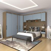 Quarto De Canto Casal Com Guarda Roupas Cabeceira E Mesas De Cabeceira Paris Luciane Móveis Avelã Pf Com Grey Sky Pf - 1