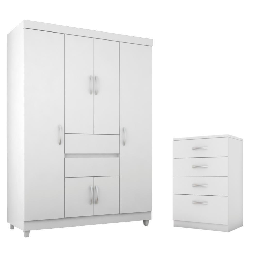 Jogo De Quarto Roupeiro E Comoda Dresden Branco Rosa - 1