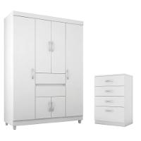 Jogo De Quarto Roupeiro E Comoda Dresden Branco Rosa - 1