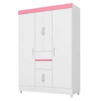 Jogo De Quarto Roupeiro E Comoda Dresden Branco Rosa - 17