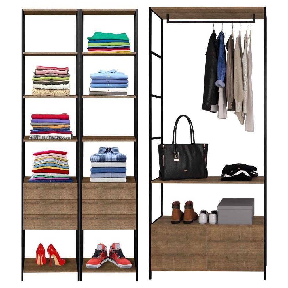 Quarto Modulado Closet 8 Gavetas Estilo Industrial Steel Quadra Vermont Base Preto - Artesano - 1