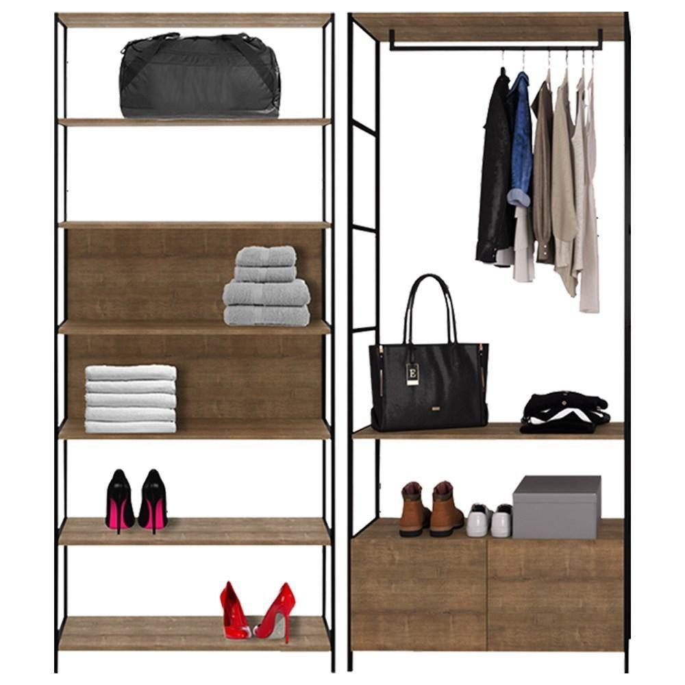 Quarto Modulado Closet 2 Módulos Estilo Industrial Steel Quadra Vermont Base Preto - Artesano - 1