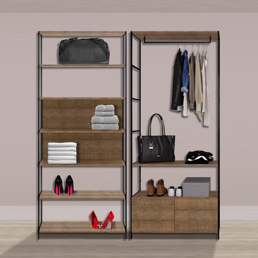 Quarto Modulado Closet 2 Módulos Estilo Industrial Steel Quadra Vermont Base Preto - Artesano - 6