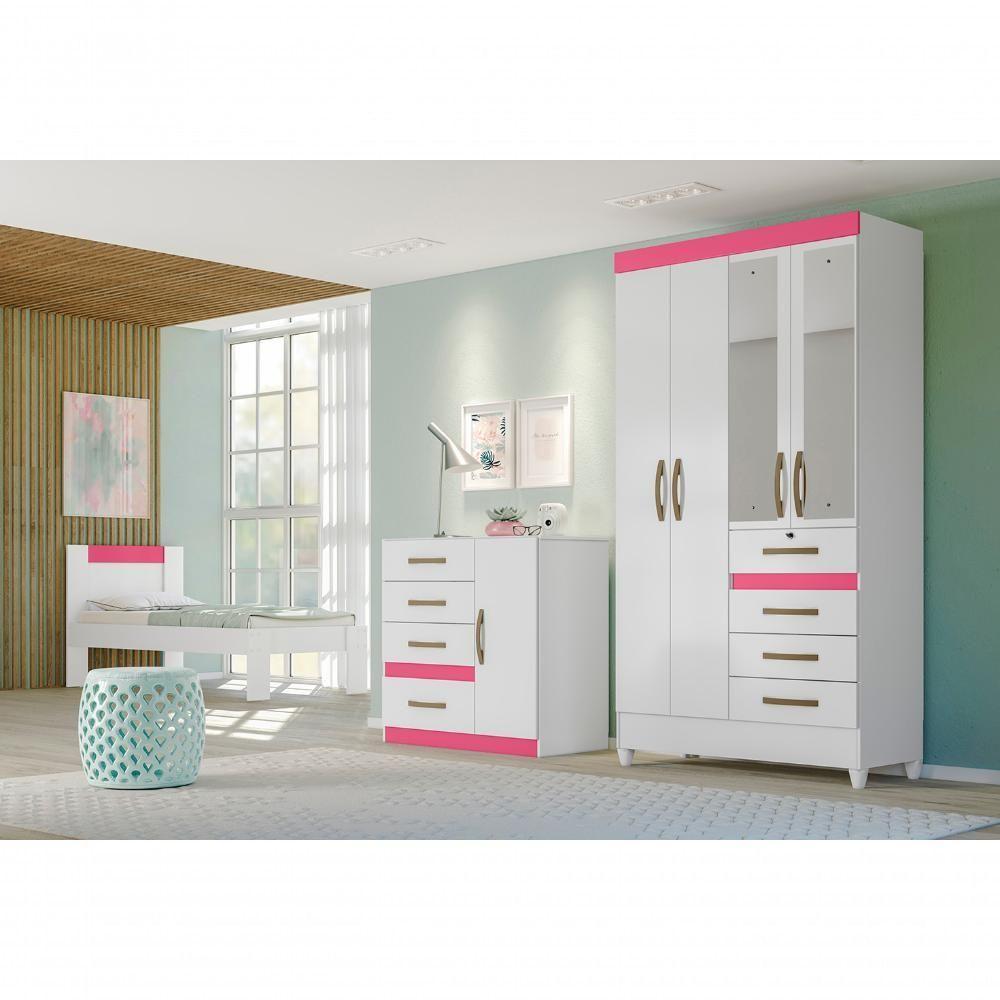 Jogo Gaveteiro E Roupeiro Tulum Com Espelho Branco Rosa Azul Lilás - 2