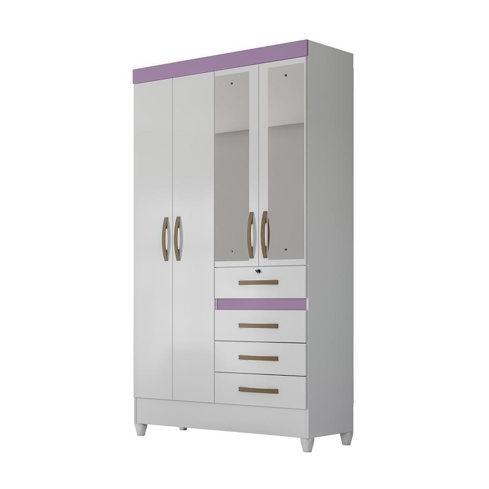 Jogo Gaveteiro E Roupeiro Tulum Com Espelho Branco Rosa Azul Lilás - 6