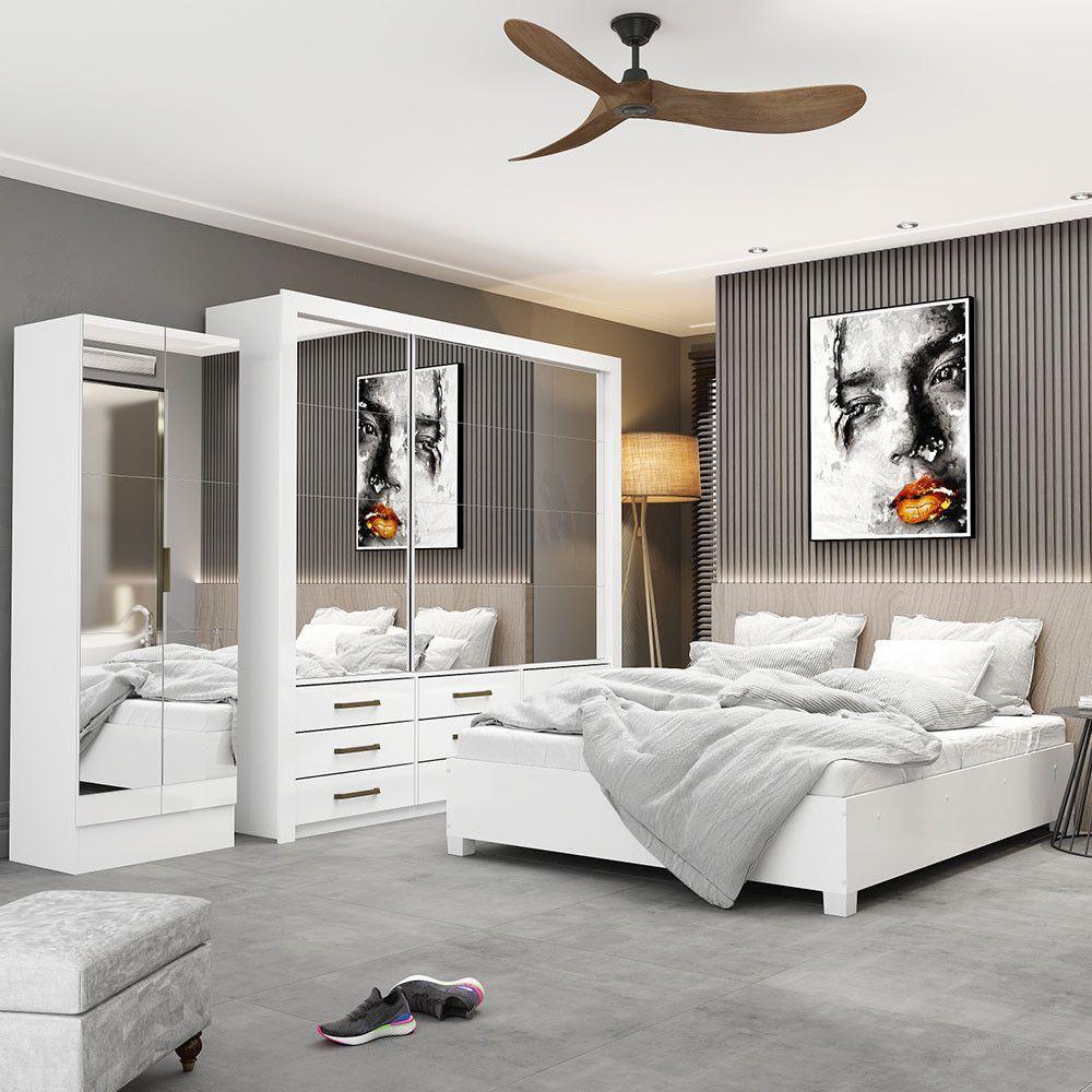 Quarto Completo Casal Anjos Sapateira 2 Portas E Cama Branco - 1