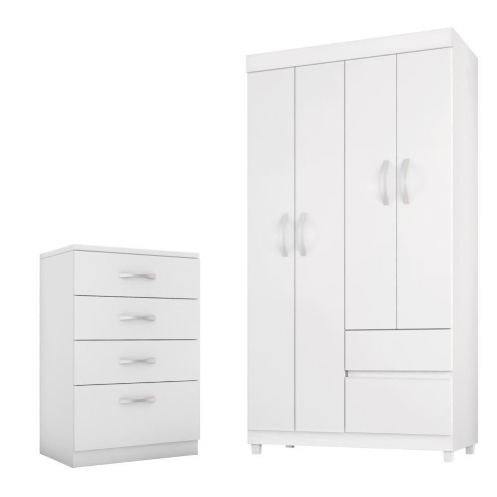 Jogo De Quarto Roupeiro E Comoda Mainz Branco Rosa - 1