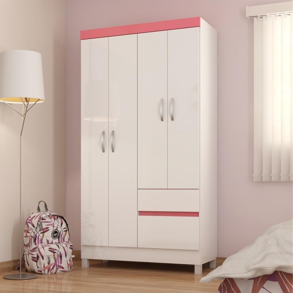 Jogo De Quarto Roupeiro E Comoda Mainz Branco Rosa - 4