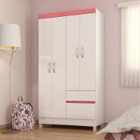 Jogo De Quarto Roupeiro E Comoda Mainz Branco Rosa