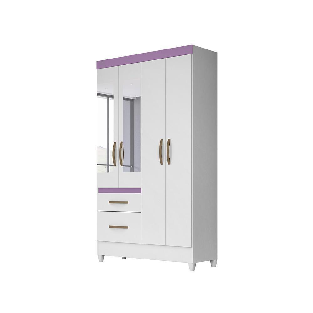 Jogo Gaveteiro E Roupeiro Taiti Com Espelho Branco Rosa Azul Lilás - 2