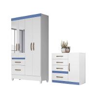 Jogo Gaveteiro E Roupeiro Taiti Com Espelho Branco Rosa Azul Lilás - 1