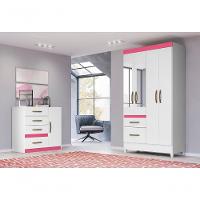 Jogo Gaveteiro E Roupeiro Taiti Com Espelho Branco Rosa Azul Lilás - 3