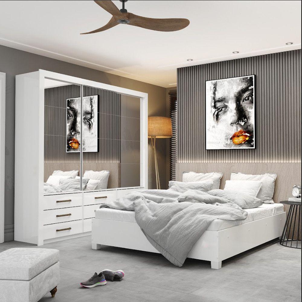 Quarto Completo Casal Anjos Premium E Cama De Casal Branco - 1