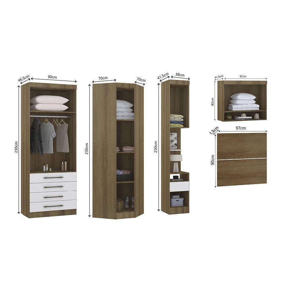 Quarto De Canto Solteiro Com Guarda Roupas Cabeceira Paris Luciane Móveis Avelã Pf Com Branco Pf - 5