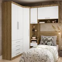 Quarto De Canto Solteiro Com Guarda Roupas Cabeceira Paris Luciane Móveis Avelã Pf Com Branco Pf - 1