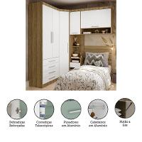 Quarto De Canto Solteiro Com Guarda Roupas Cabeceira Paris Luciane Móveis Avelã Pf Com Branco Pf - 3