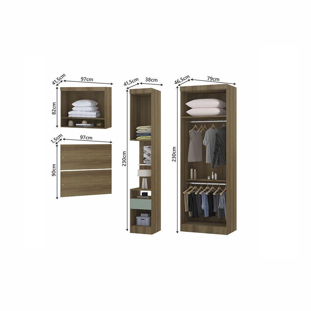 Quarto De Solteiro Com Guarda Roupas Mesa De Cabeceira E Nicho Paris Luciane Móveis Avelã Pf Com Verde Pf - 5