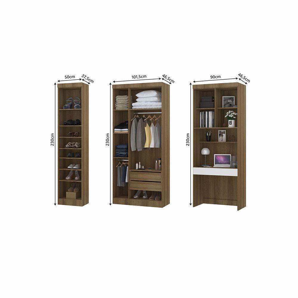 Quarto Home Office Com Guarda Roupas E Bancada De Estudos Paris Luciane Móveis Avelã Pf Com Branco Pf - 4