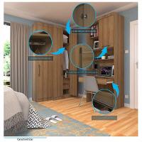 Quarto Home Office Com Guarda Roupas E Bancada De Estudos Paris Luciane Móveis Avelã Pf Com Branco Pf - 5