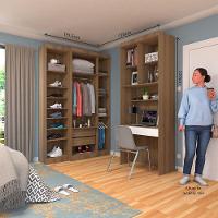 Quarto Home Office Com Guarda Roupas E Bancada De Estudos Paris Luciane Móveis Avelã Pf Com Branco Pf - 9