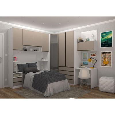 Quarto Completo Canto Com 8 Módulos E Vidro Reflecta Branco