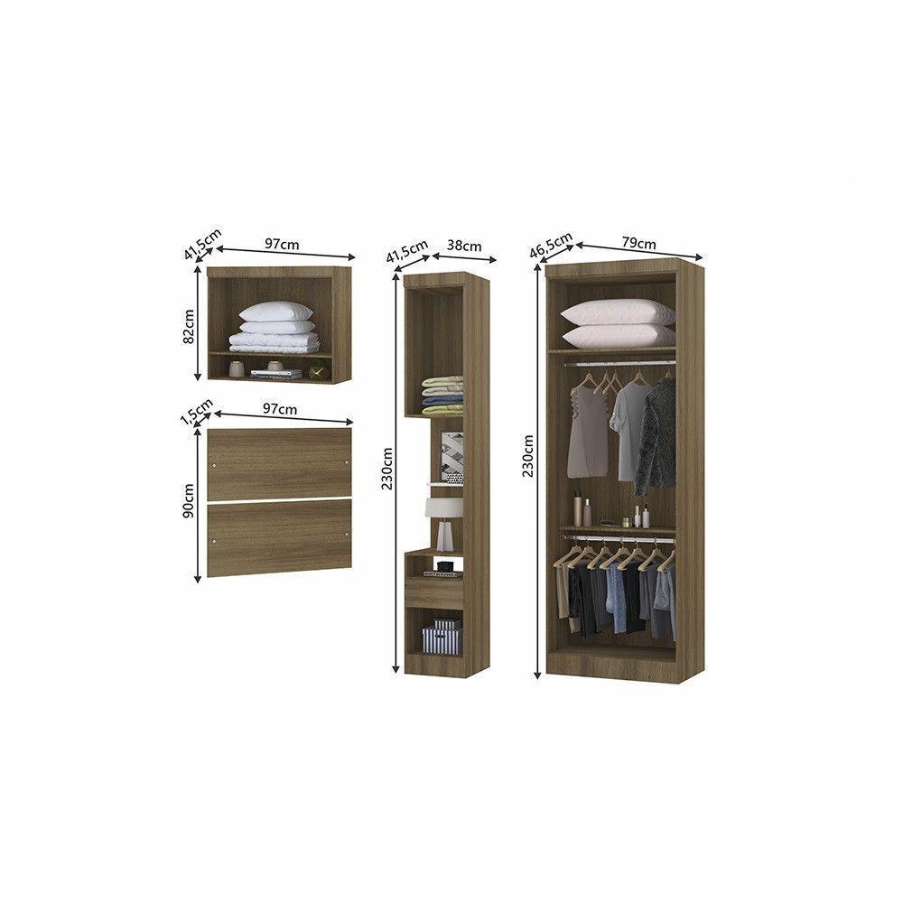 Quarto De Solteiro Com Guarda Roupas Mesa De Cabeceira E Nicho Paris Luciane Móveis Avelã Pf Com Avelã Pf - 5