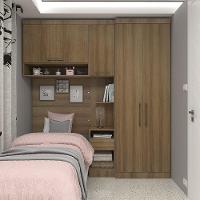 Quarto De Solteiro Com Guarda Roupas Mesa De Cabeceira E Nicho Paris Luciane Móveis Avelã Pf Com Avelã Pf - 1