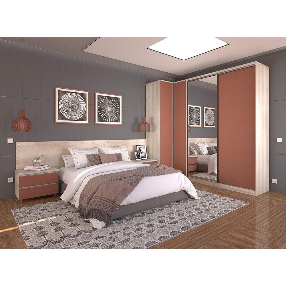 Quarto De Casal C/ Mesa De Cabeceira, Guarda Roupa C/ Espelh - 1