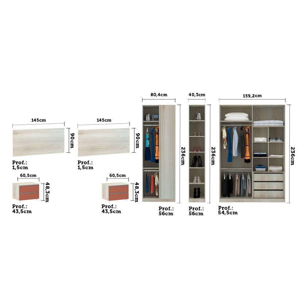 Quarto De Casal C/ Mesa De Cabeceira, Guarda Roupa C/ Espelh - 5