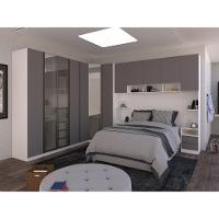 Quarto De Casal Com 8 Módulos Prime Plus Luciane Móveis Branco Ff/cinza Puro - 1