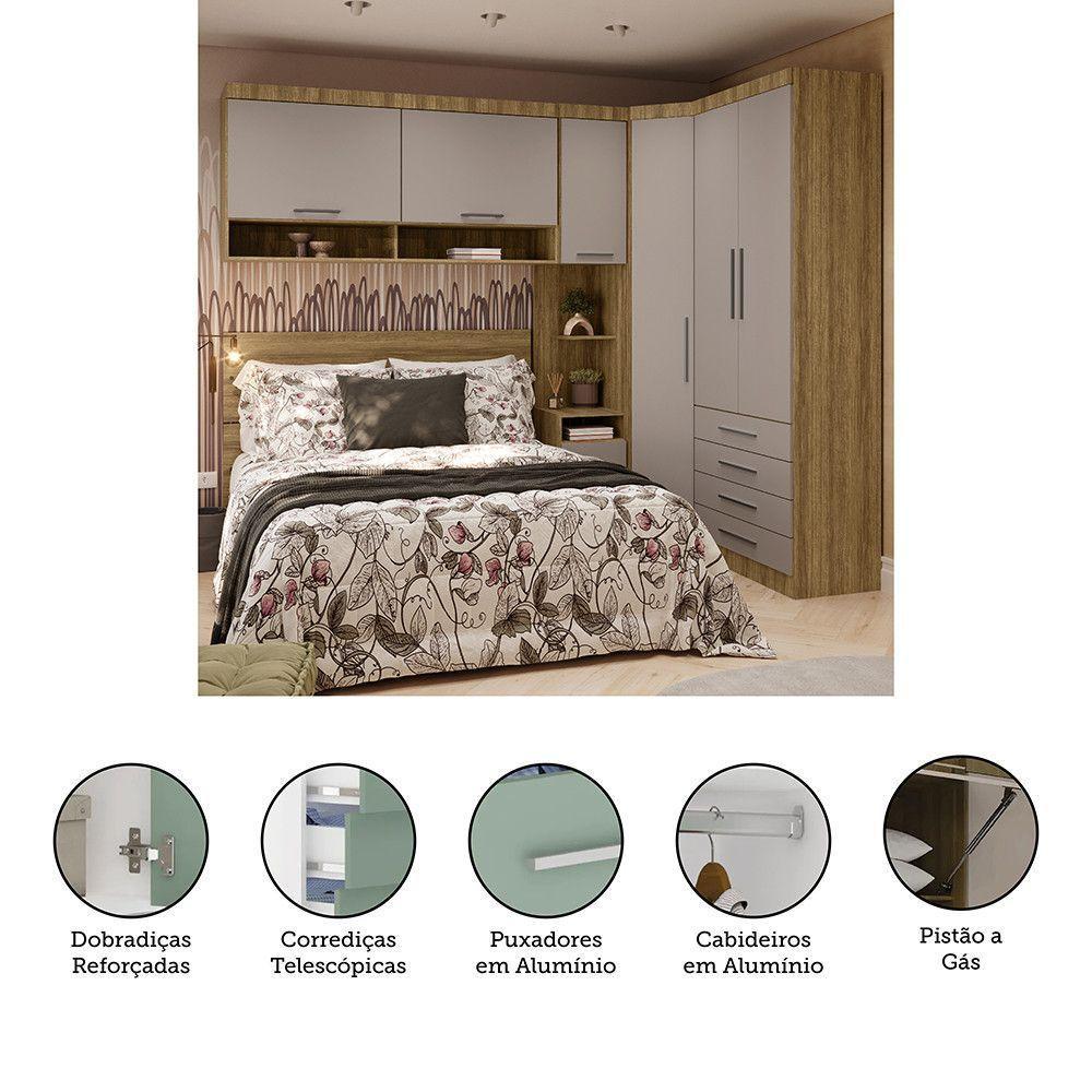 Quarto De Canto Casal Com Guarda Roupas Cabeceira Paris Luciane Móveis Avelã Pf Com Cinammon Pf - 3