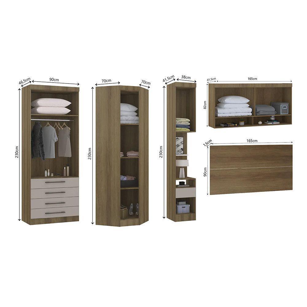 Quarto De Canto Casal Com Guarda Roupas Cabeceira Paris Luciane Móveis Avelã Pf Com Cinammon Pf - 4